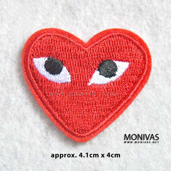 Graphic heart with eyes logo, iron on patch, applique, motif in dark blue,  red, black